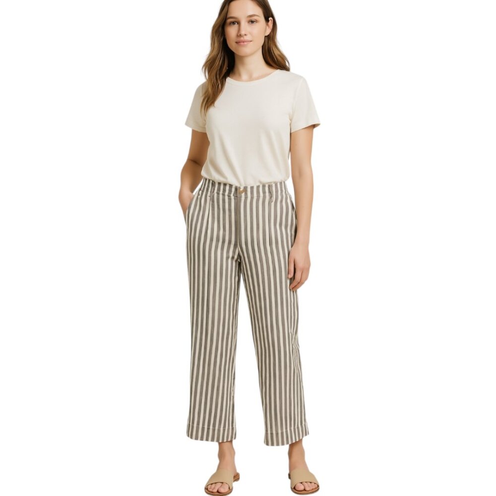 Madewell Large Striped Linen Blend Wide Leg Pants - Picture 2 of 8